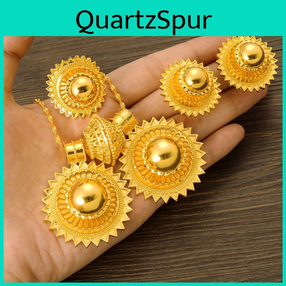 Ethiopian Pendant Zircon And Eritrean Necklaces Earrings Ring For Women Gold Color African Wedding Gifts