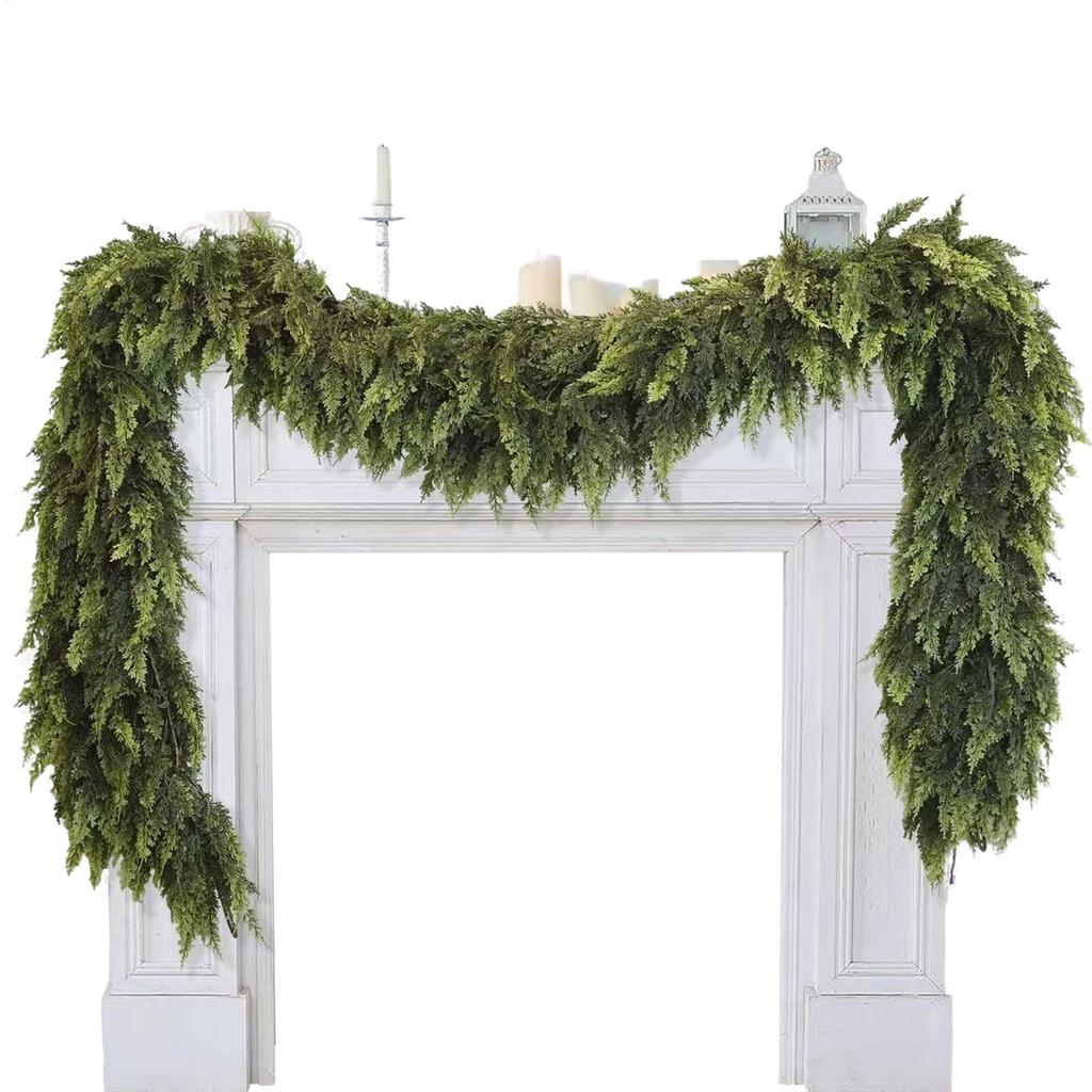Christmas Garland for Mantle Realistic Green Pine Wreath Faux Garland for Fireplace Tree Mantel Outdoor Porch Indoor Stair Table
