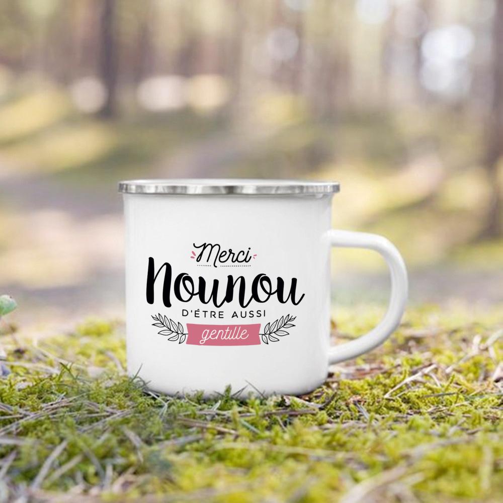 Thank You Nounou French Printed Enamel Mugs Coffee Cups Drink Wine Juice Mug Dessert Cocoa Milk Handle Cup Best Gift for Nounou