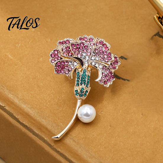 Metal Brooches Carnation Flower Brooch Pin for Women, Luxury Rhinestone Floral Vintage Pins Lapel Pin, Alloy Jewelry Accessory Wedding Party
