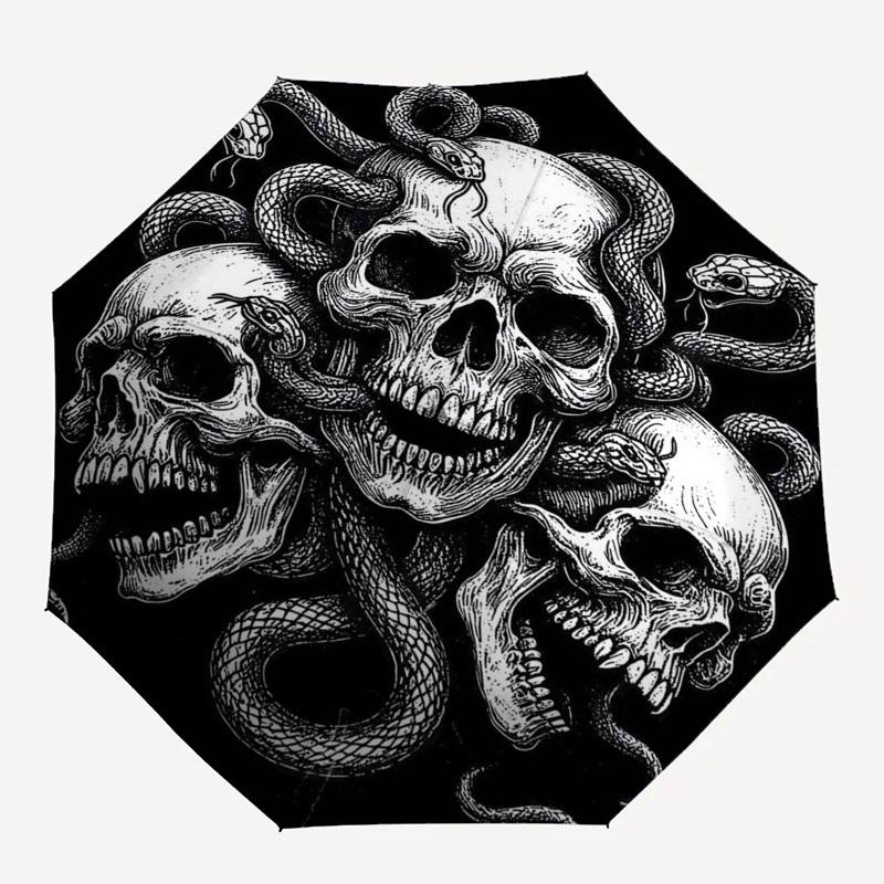 1pc Medusa's Head Outdoor Umbrella - Automatic Opening/Closing, Portable 3-Fold Design, 8-Rib Iron Frame, Perfect Gift for Fans and Travelers.L026