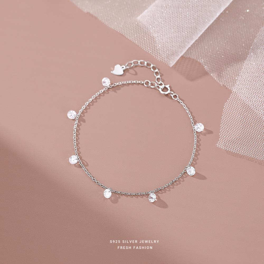 925 Sterling Silver Korean Shiny Zircon Bracelet for Women Temperament Jewelry Accessories 19cm