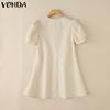 VONDA Women Elegant Puff Sleeve Solid Color Casual Mini Dress