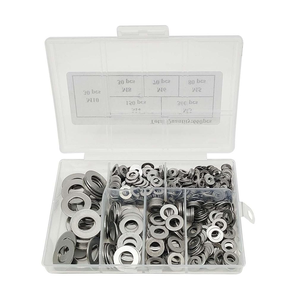 660-Piece Boxed Set of 304 Stainless Steel Waterproof Flat Washers (M3-M10)