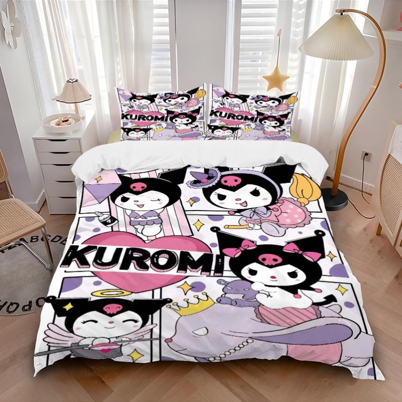 3pcs Sanrio Kuromi Design Quilt Cover Set - Soft & Comfortable Polyester Fabric, All-Season Breathable Comforter Set For 1 Quilt Cover & 2 Pillow