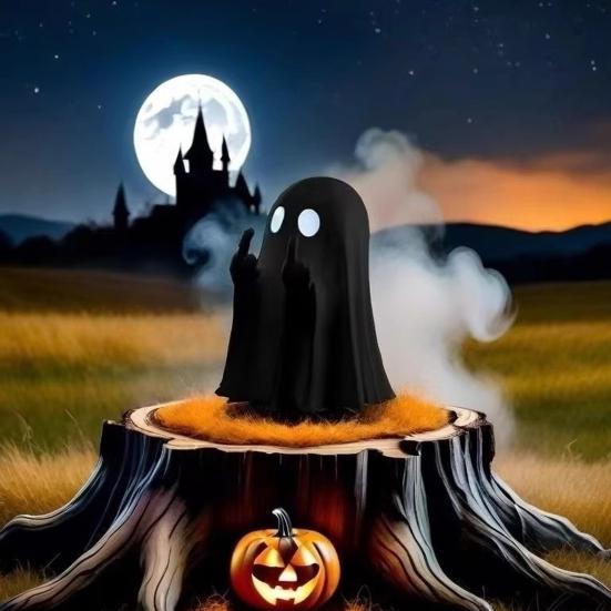 Langefinger Spøkelsesfigur Resin Spøkelsesfigur som gir fingeren Spøkelsesstatue for Skrivebord Skap Hjem Halloween Dekor