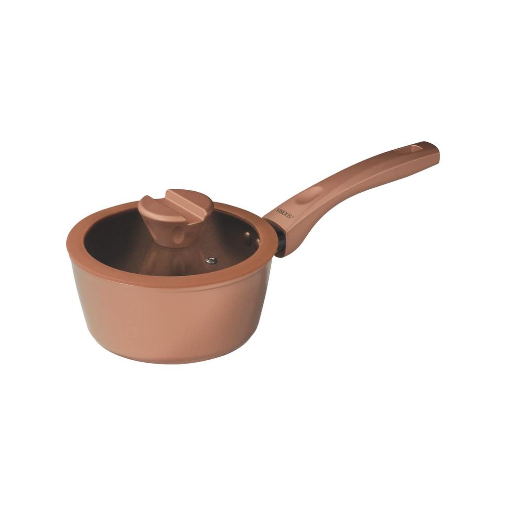 PEARL METAL VISIONS 16cm Saucepan with Glass Lid, Induction Compatible, Gold Coating, CP-8807