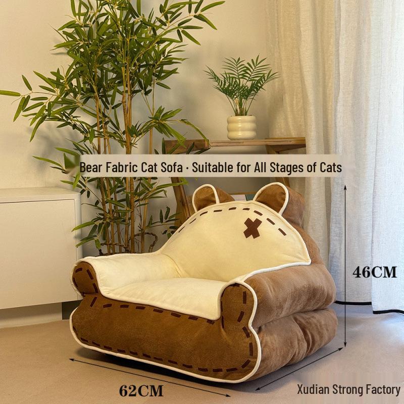 Stylish Bear Fabric Cat Sofa - Cozy, Shared Human-Pet Cat Bed