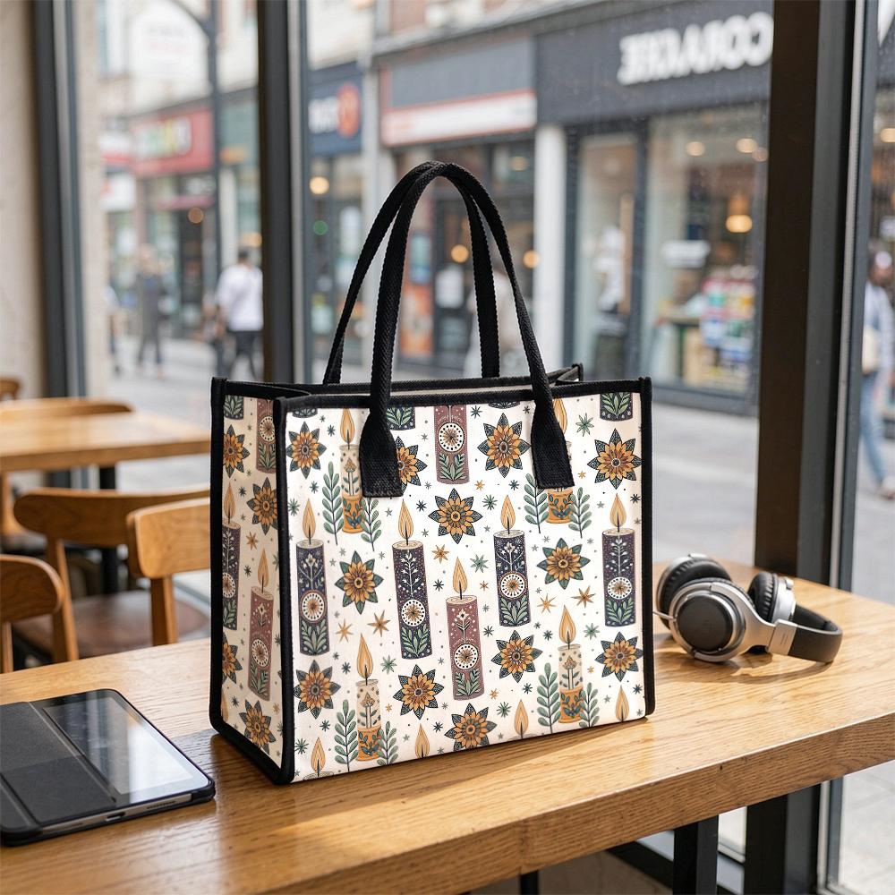 Bohemian Candle Pattern Tote Bag Casual Canvas Daily Shoulder Handbag for Women