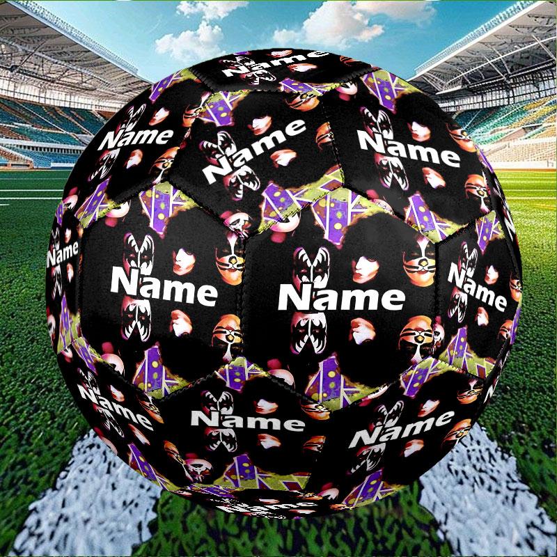 Custom Name Personalized Kiss Rock and Roll Print Size 5 Soccer Ball Training & Match Football, for Team, Kicking, Gift for Football Enthusiasts