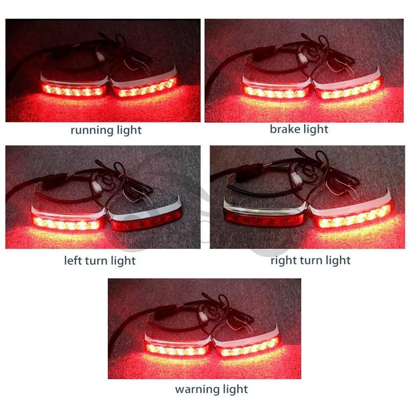 Rear LED Brake Turn Signal Tail Lights for Harley Touring Road King Street Glide 2014-2024, Motorcycle Saddlebag Running Lamps Accent Lights Chrome
