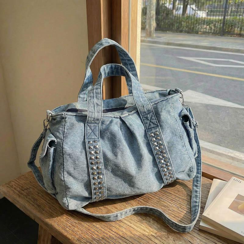 Vintage Denim Bag Women's Lightweight Shoulder Bag Commuter Large Capacity Crossbody Bag