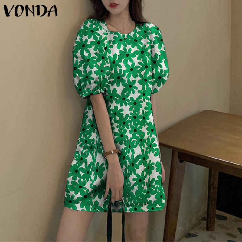 

VONDA Летнее пышное мини-платье-туника с короткими рукавами и принтом Сарафан