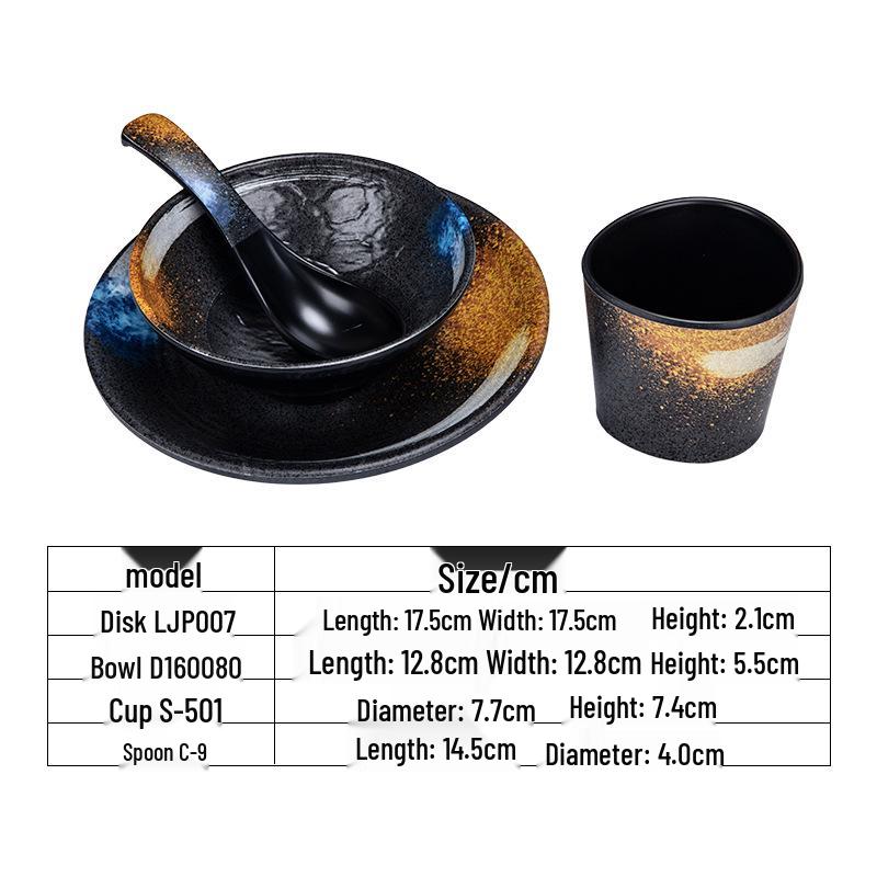 Japoński Melaminowy Zestaw 4 Sztuk Naczynia Stołowe: Retro Bowl, Naczynie, Kubek i Popielniczka na Kości do Restauracji BBQ i Hot Pot
