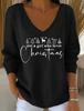 2025 3D Print V-Neck Drop Shoulder Christmas Pullover for Women