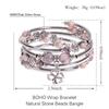 Pink Zebra Stone Multi-Layer Wrap Bracelet with Floral Pendant
