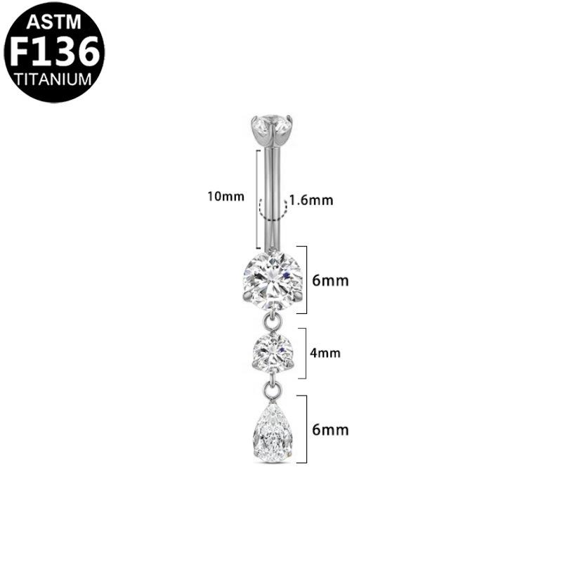Gaibei Stylish Titanium Zircon Water Drop Navel Ring