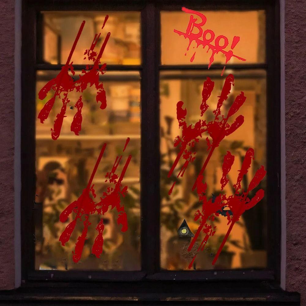 Self-adhesive Bloody Handprint Stickers Scary Realistic Footprint Glass Stickers  Home Decoration