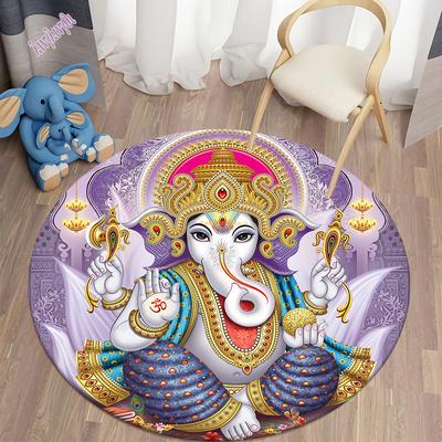 Tapete circular de elefante auspicioso para decoração de casa, área do quarto, tapetes de flanela macios, estilo boêmio, decoração de quarto, carpete