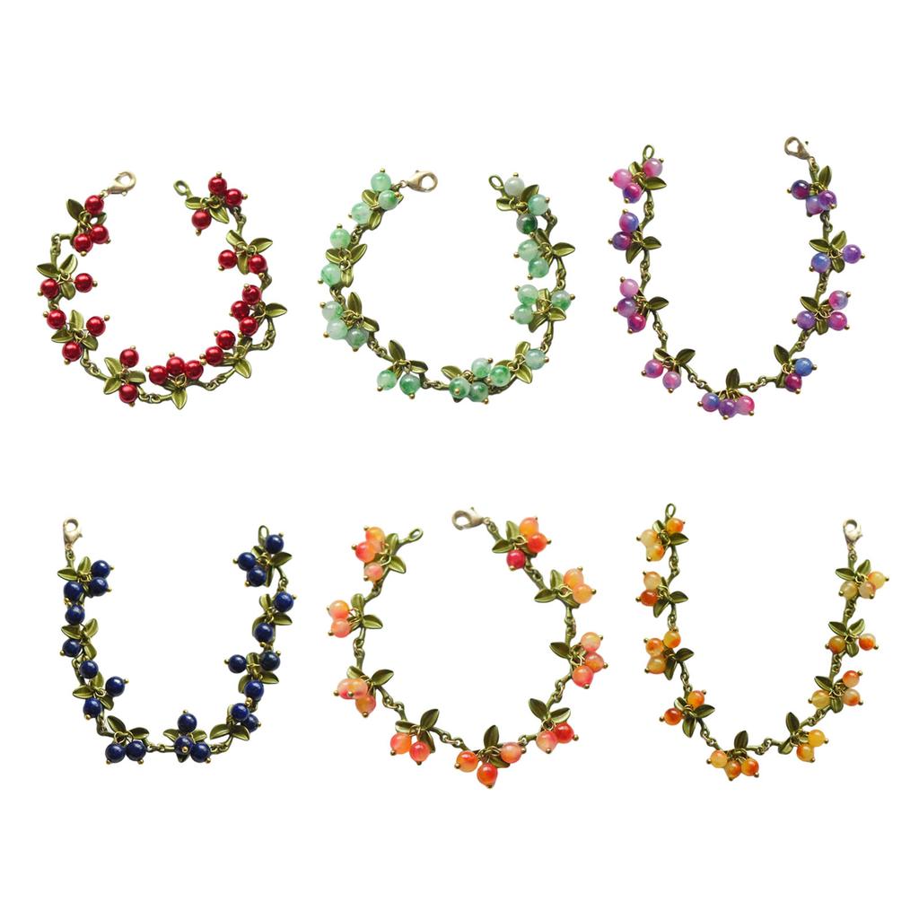 Colorful Beaded Plant Leaves Bracelet Sweet Berry Charm Bracelets Wristchain for Women Girls Party Birthday Jewelry Gift