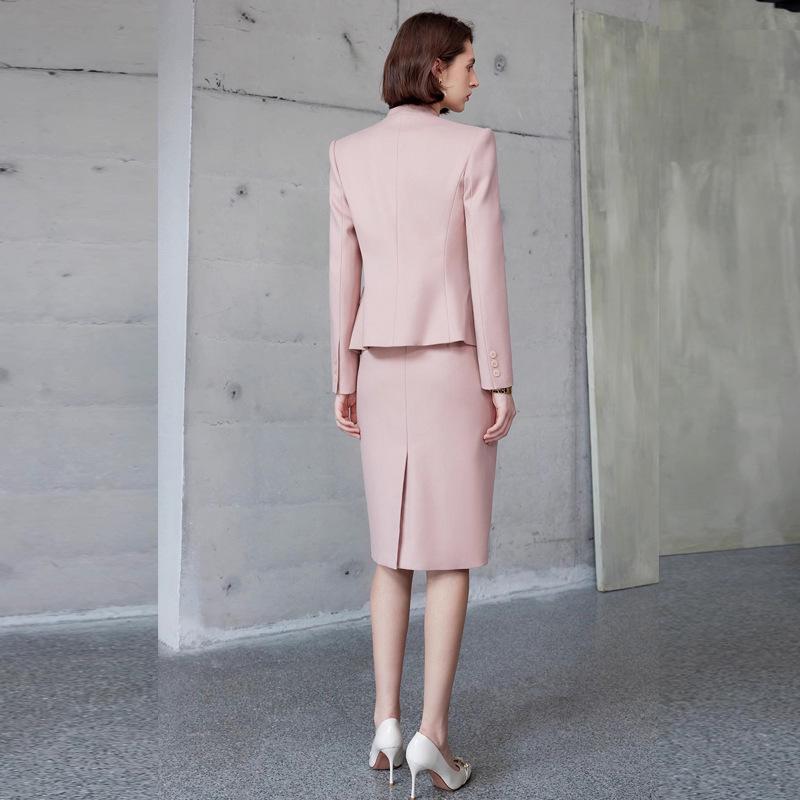 AD Terno Profissional Exquisito Único Outono 2024: Conjunto Blazer sem Gola e Vestido