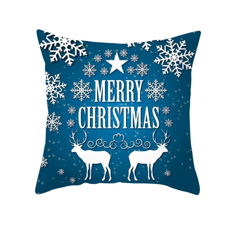 2022 Happy New Year Home Party Decor Cushion Cover Christmas Blue Snowflake Cartoon Printed Pillow Cover Xmas Pillowcase 45x45cm