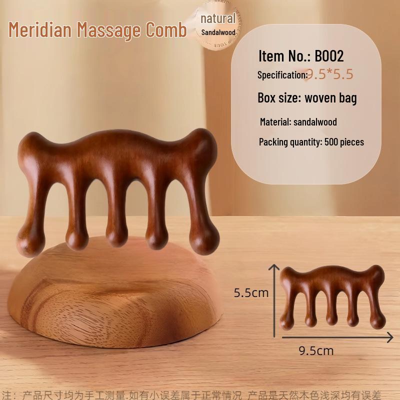Sandalwood Five-Tooth Scalp & Gua Sha Massage Comb for Neck, Shoulder & Meridian Relief