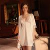 Comfortable Pajamas Solid Color Lace Pajamas Split Suspender Skirt Strap Robe Loungewear Set