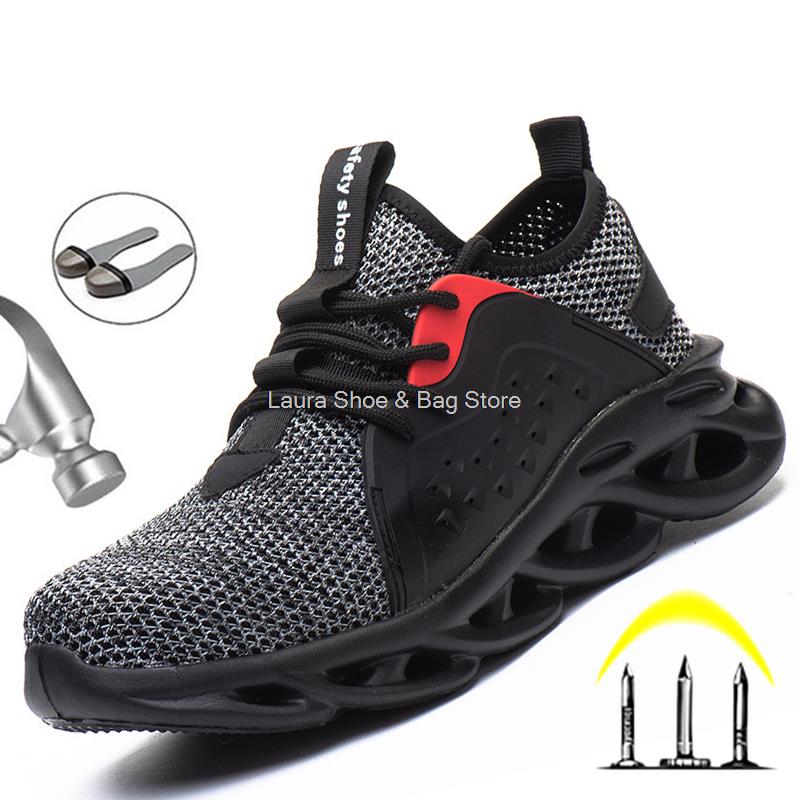 Fashion Ligthweight Safety Shoes Men Mesh Breathable Work Shoes Anti-smash Puncture Proof Work Safety Boots Man Steel Toe Sneaker Male
