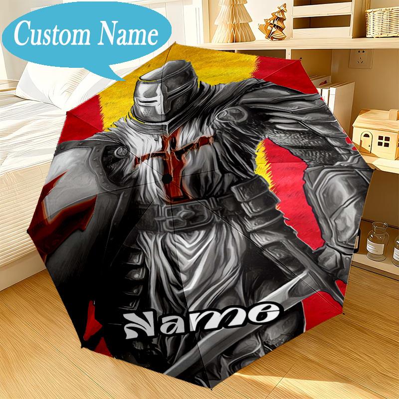 Custom Name Umbrella Knightly Crest Shield Sword Umbrella 8-Frame for Travel, Camping, Casual Lightweight Portable, Essential for Family Gifts