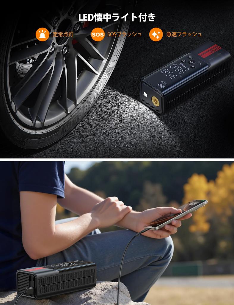 Lamicall Electric Car Tire Motorcycle Air Compressor with 5000mAh Large LED Maximum Pressure of 150 Silicone Extension and Storage Compatible with