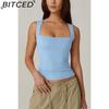 BITCED Women's Summer Square Neck Sleeveless Double-Layer Tank Top Basic Fitted T-Shirt
