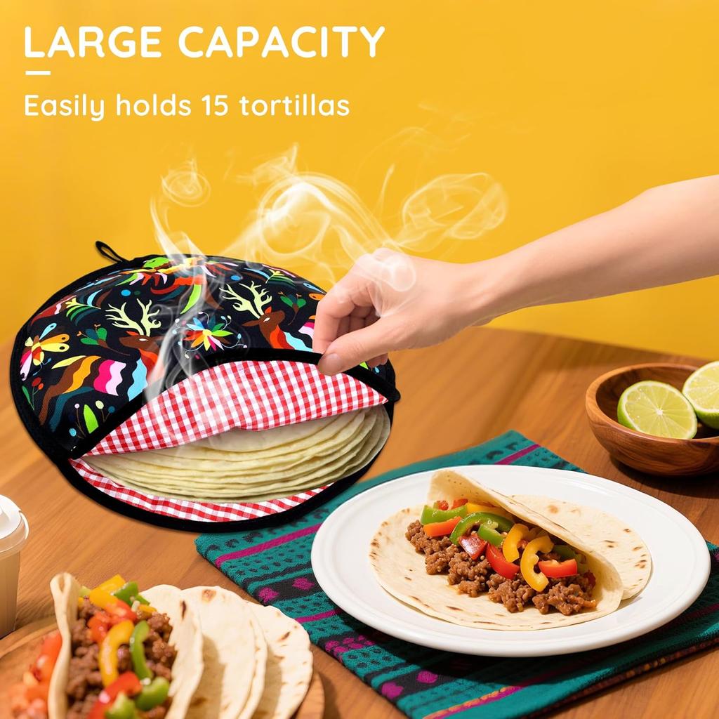 ZKOO 12" Tortilla Warmer Pouch, ulated Tortillas Pouch for Tortillas, Tacos, Naan, Pizza Rolls, Microwavable Fabric Bag, Tortilla Warmer Keeps Food