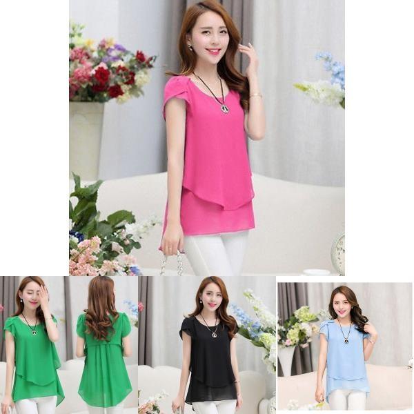 New Fashion Women's Loose Casual Chiffon Summer Short Sleeve T-shirt Blouse Elegant And Breezy