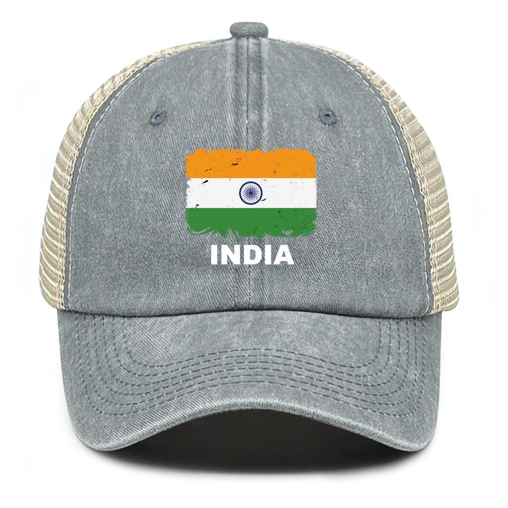 Indien Flaggenaufdruck Verstellbare Baseballkappe, Patriotische Damenmütze Passform Sonnenschutz Polyester Retro Snapback Mesh-Kappe