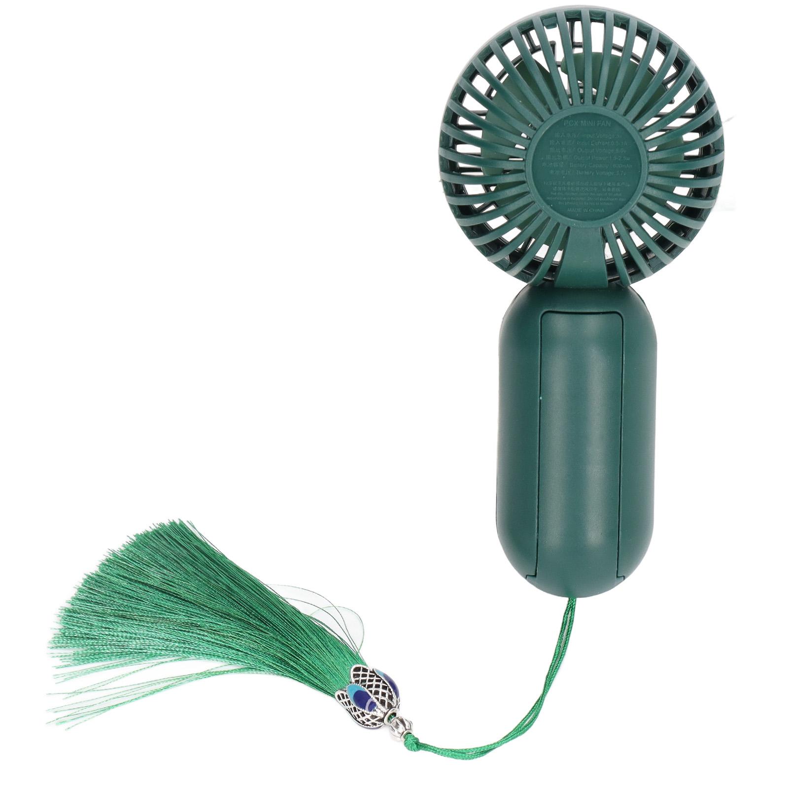 Portable Fan Rechargeable USB Hand Held Green Lanyard Battery Operated Mini Fan for Outdoor Sports Summer Travel