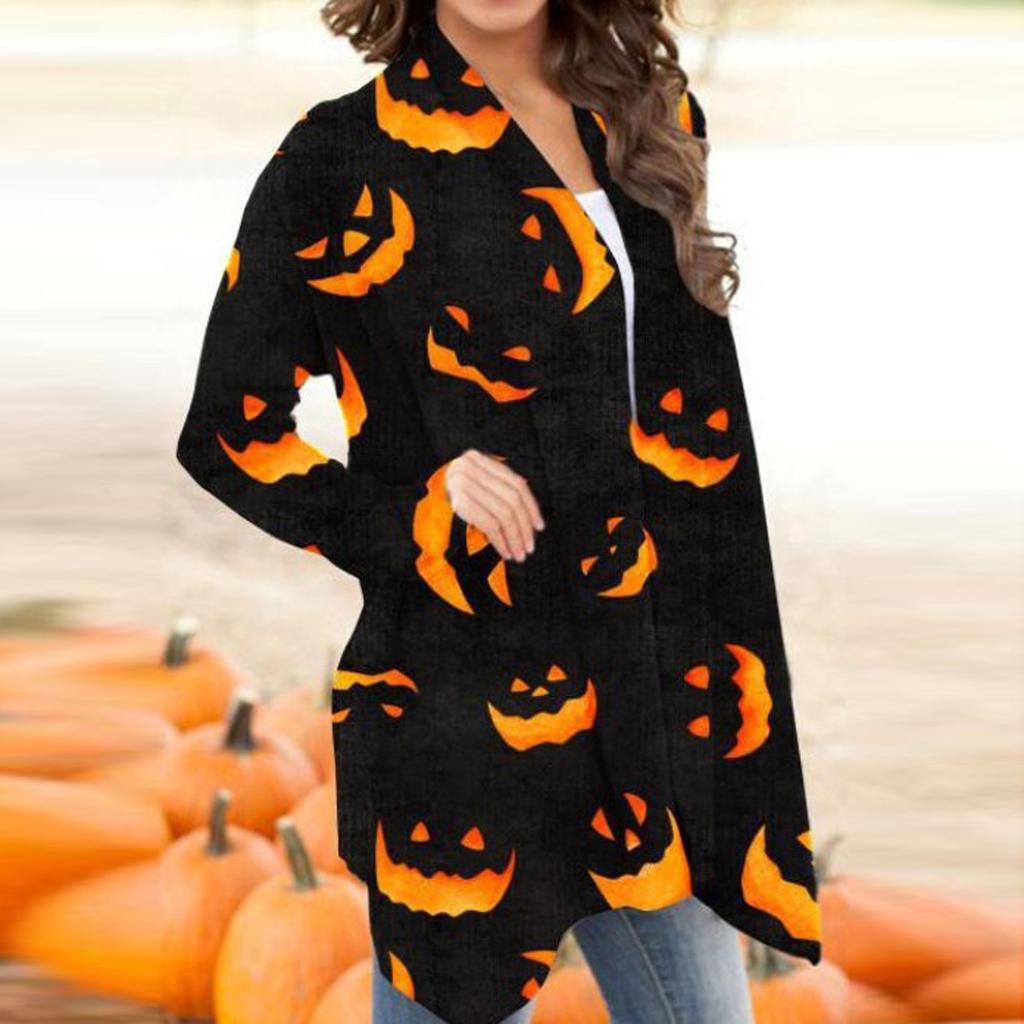 Women's Halloween Tops Casual Shirts Open Front Long Sleeve Loose Flowy Hem Cardigan Coat