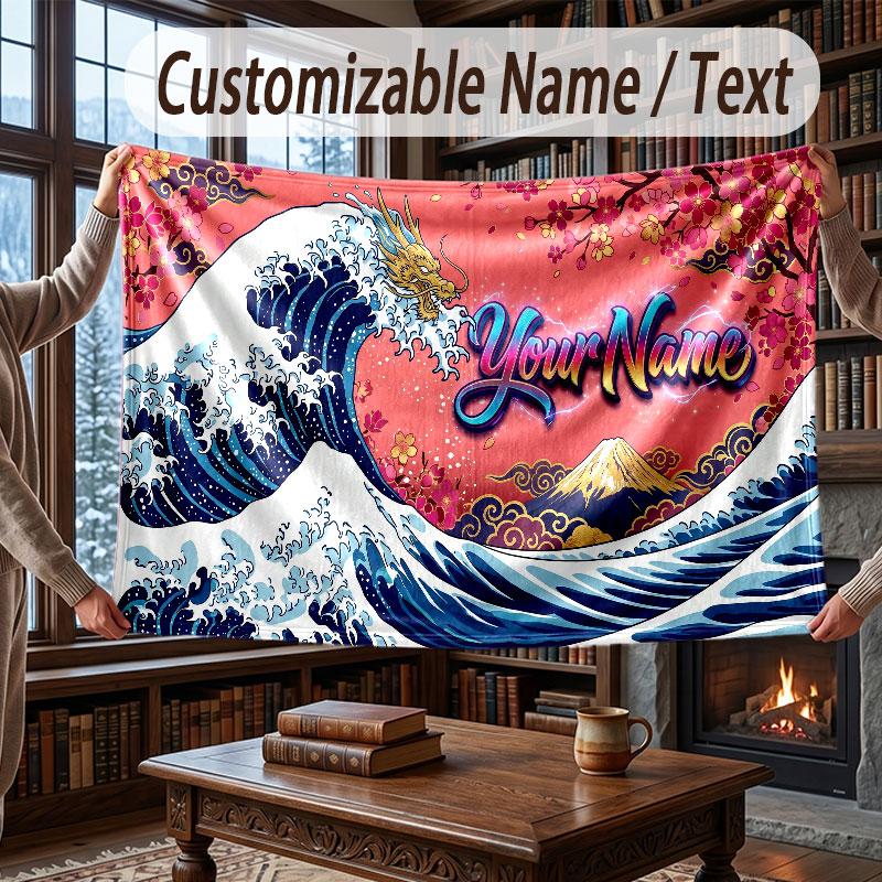 Fantasy Magic Theme Throw Blanket Custom Name Text Personalized Blanket Soft Cozy Blanket for Home Sofa Bed