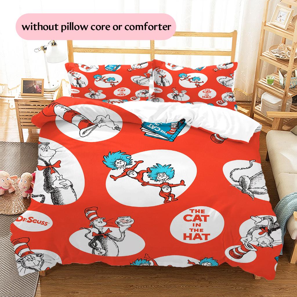 The Cat In the Hat Pattern Bedding Home Decoration Birthday Gift (1 * Duvet Cover + 2 * Pillowcase, Without Core)