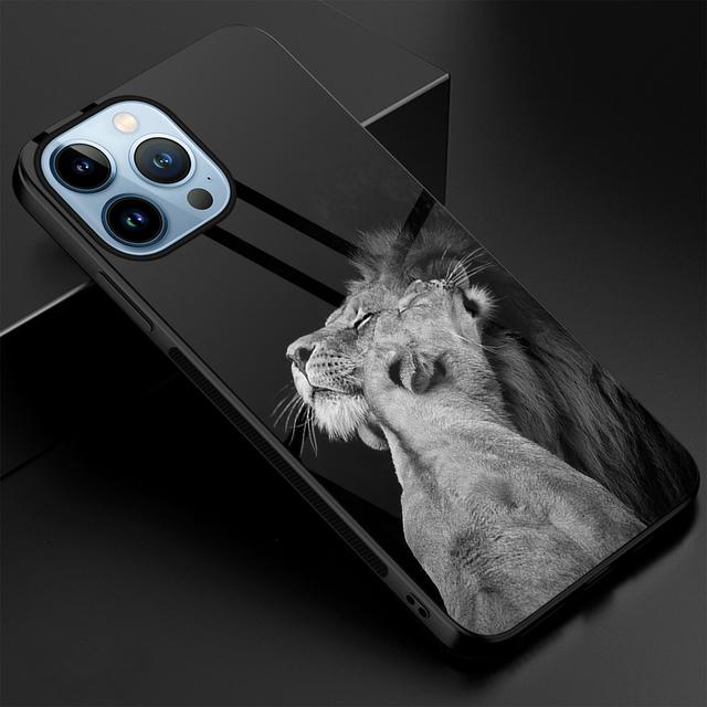 

Чехол для телефона из закаленного стекла с изображением льва для Iphone 14 13 11 12 Pro Max Mini Xs Xr X 7 8 6s Plus Se 2022, чехлы на заднюю панель с изображением животного For iphone 12 Pro