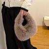 2025 Autumn/Winter Women's Minimalist Fluffy Shoulder Bag - Versatile Solid Color Handbag