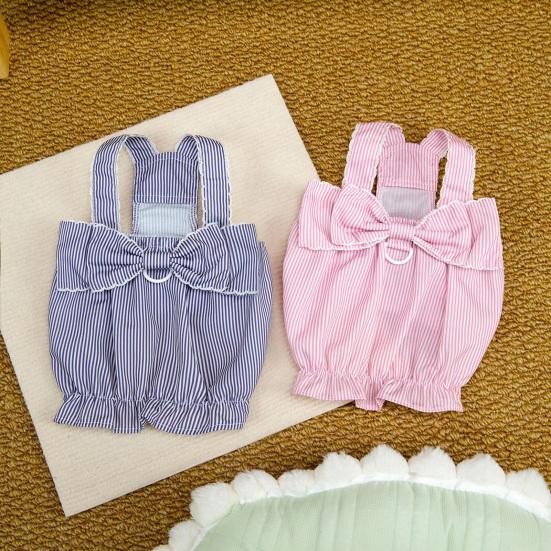 Pet Striped Dress Spring Summer Sleeveless Large Bow Small Dogs Cats Dress Breathable Pet Costume Outfit Apparel