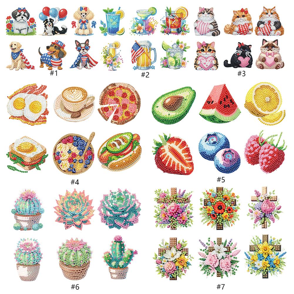 6Pcs 2D/Flat DIY Diamond Painting Fridge Magnets Crystal Sparkling Diamond Magnets Set for Holiday Festive Parties