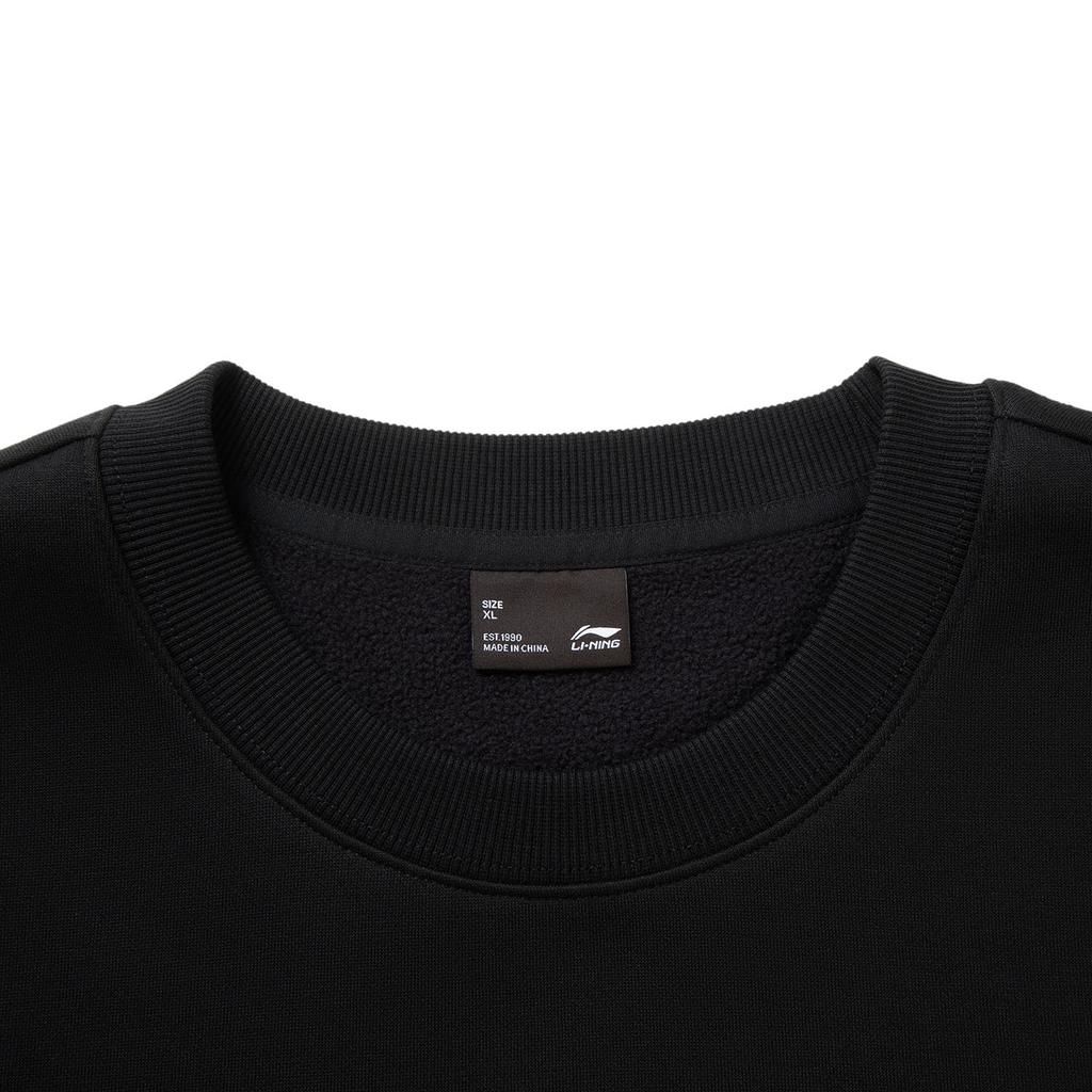 Li Ning Sports Lifestyle Series Fleece Warm Round Neck Letter Loose Sweatshirt Unisex sweatshirt Black AWDVC63-3