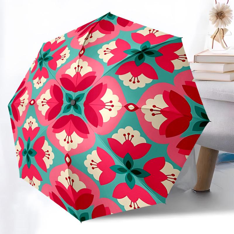 

1pc Floral Pattern Automatic Folding Umbrella - 8-Rib Durable Iron Frame, Compact Portable for Daily Travel yy251205099