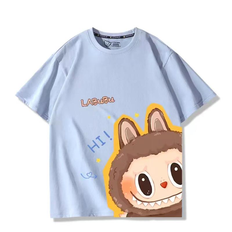 Women's Cotching Cute Cartoon Labubu Anime Printed Round Neck Women's Short Sleeve T-shirt Loose Summer Casual Couple Top