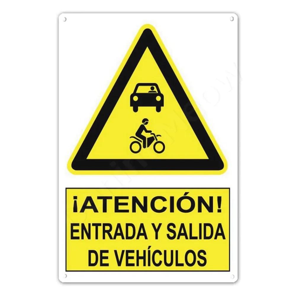 Spanish Warning Sign Danger Metal Sign for Street Yard Bar Workshop Decor Yellow Waterproof Caution Signs Outdoor Indoor