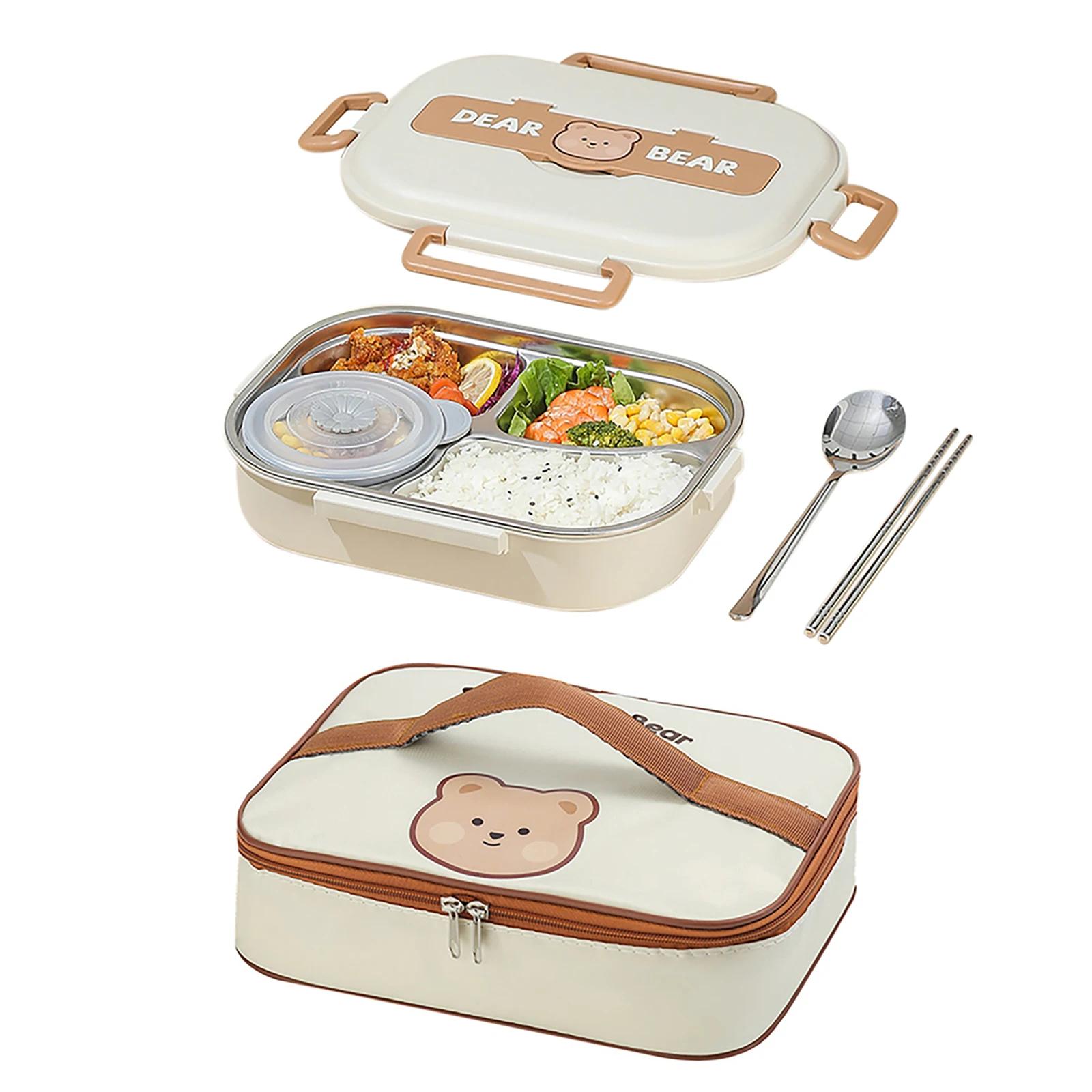 304 Staal Thermische Lunchbox Met Lepel Eetstokjes Opbergzak Set Handige Kinderen Voedsel Geïsoleerde Lunchcontainer Bento Box