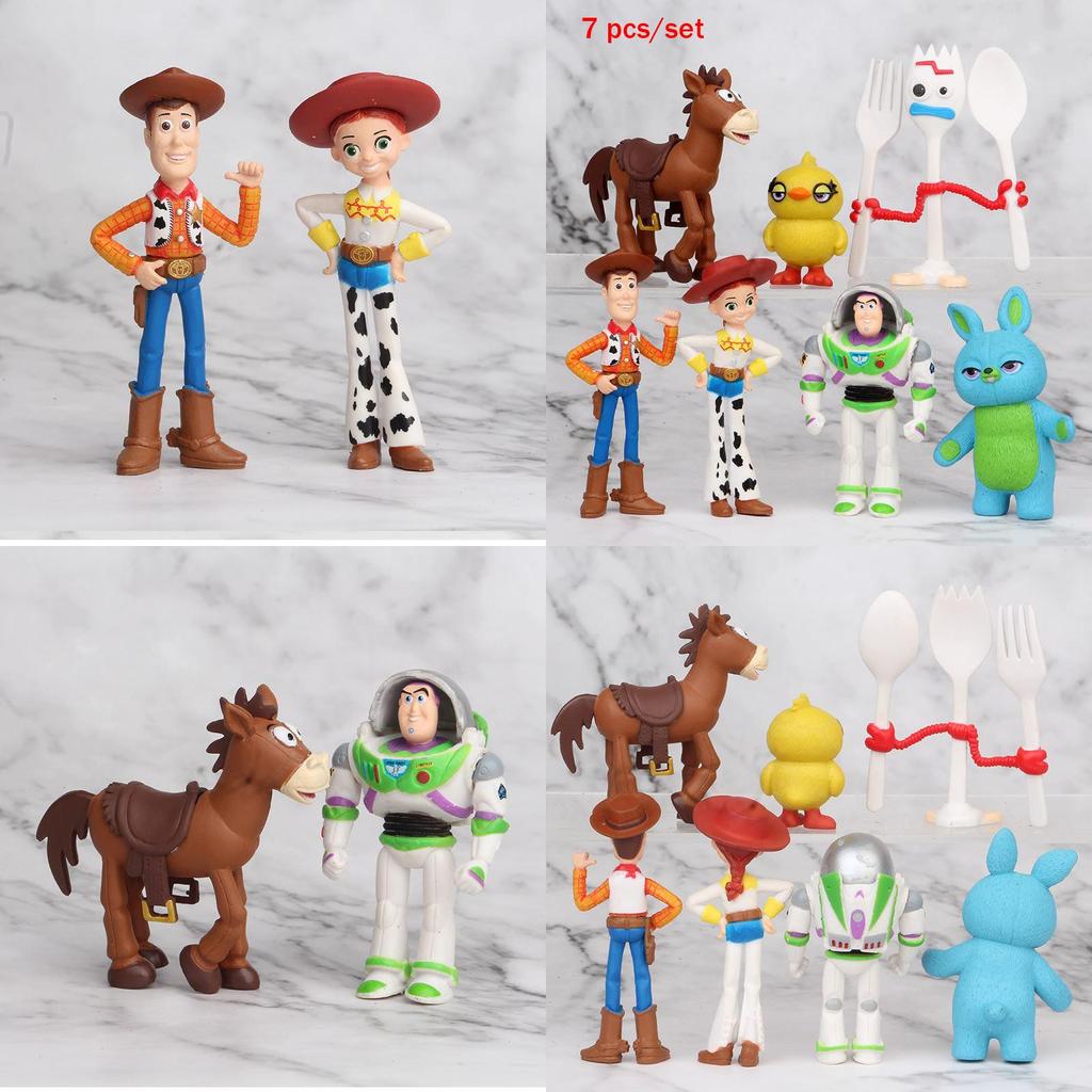 Toy Story 4 Woody Lightyear Rex Alien Bear 7 Pcs Action Figure Cake Topper Toys Vibrant And Detailed Pvc Collectibles