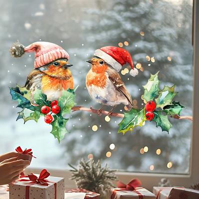 1pc Winter Birds Static Cling Window Stickers Waterproof Christmas Glass Decoration for Home Living Room Bedroom Coffee Shop
